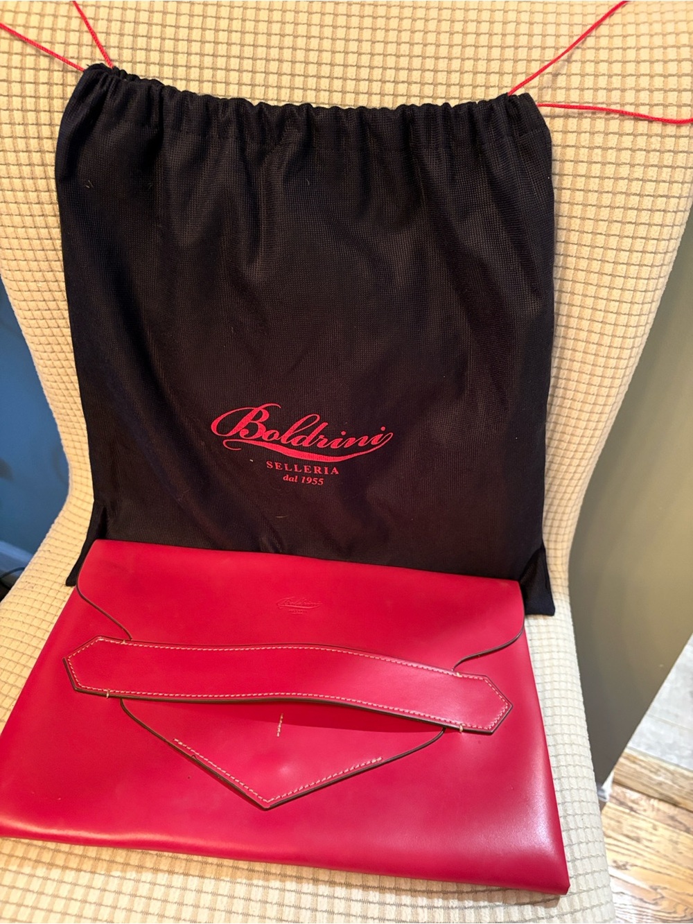 Red Leather Envelope Clutch